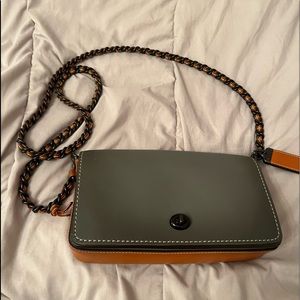 Authentic real leather Coach crossbody bag, light grey/tan